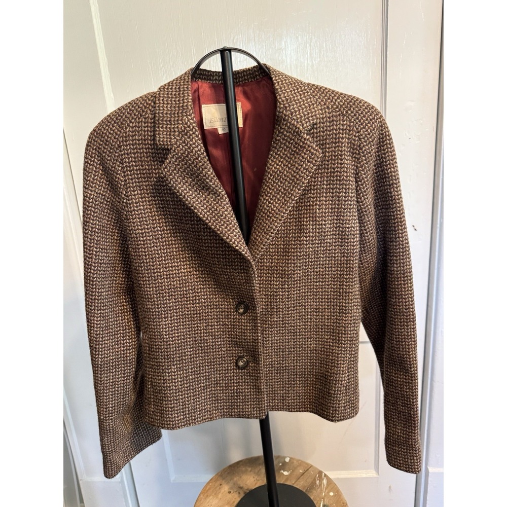 Ellen Tracy Womens Brown Tweed Blazer Size 10 Jacket Shoulder Pad